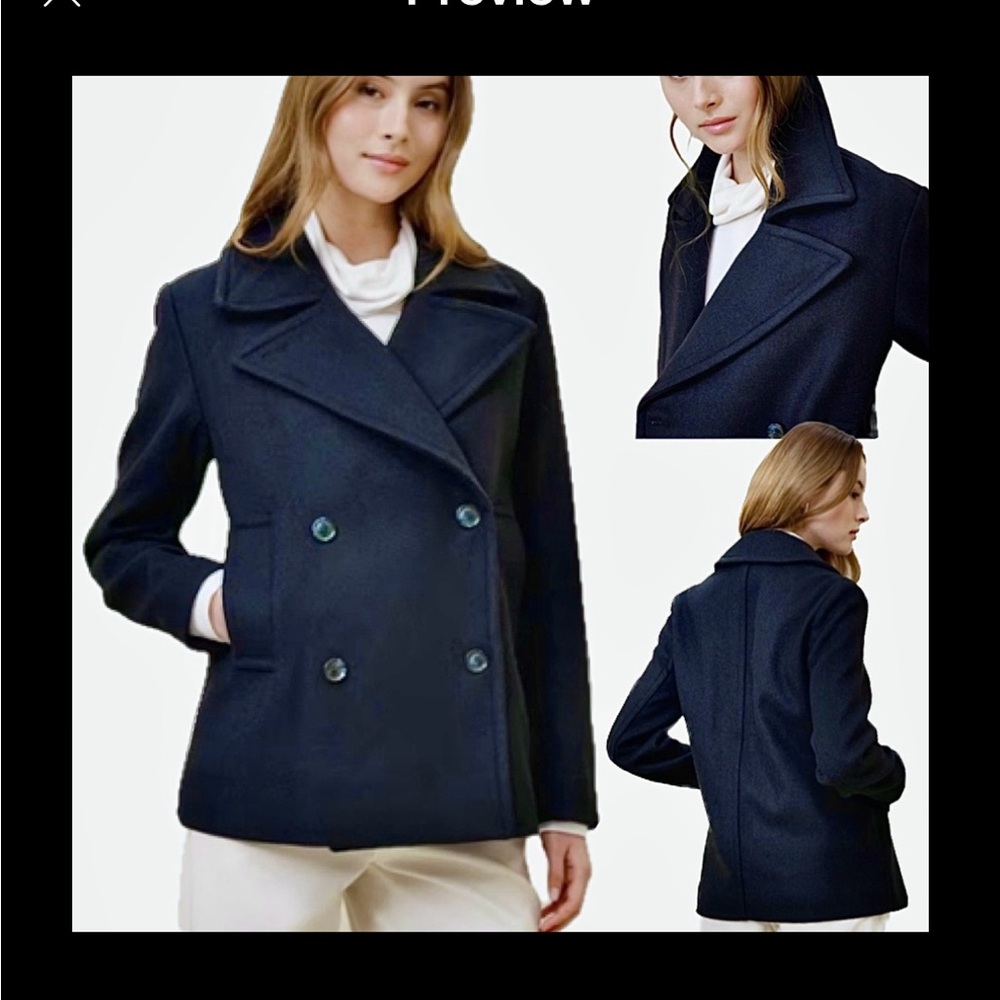 Banana Republic Navy Blue Double Breasted Wool Blend Blazer Pea Coat